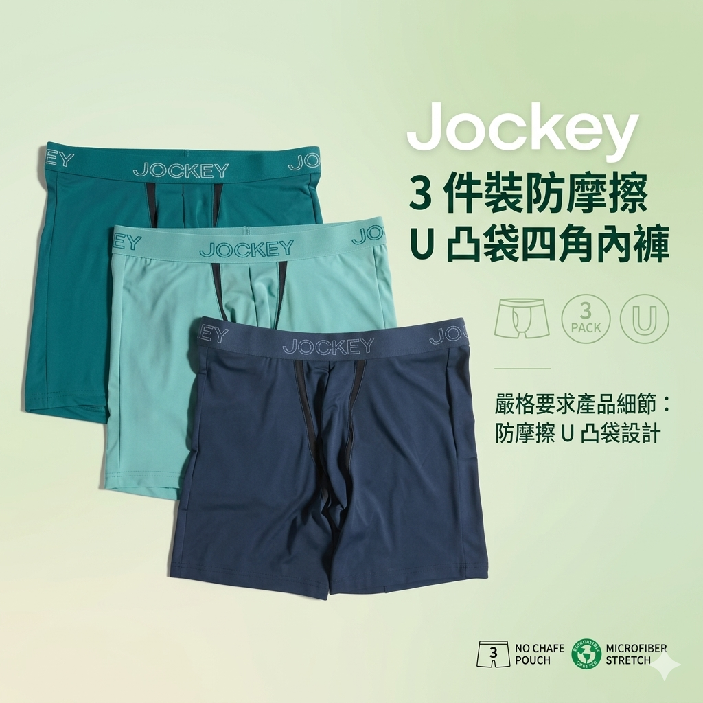 【預購】Jockey H050536 3 件裝防摩擦 U 凸袋四角內褲