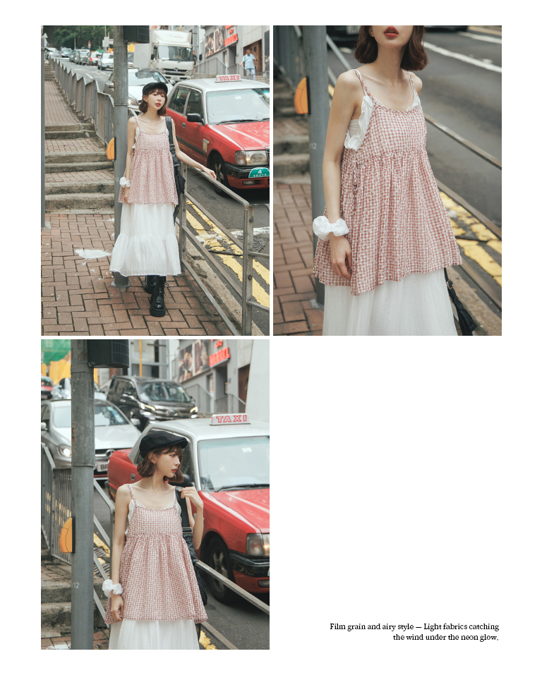 Color-blocked plaid jacquard spaghetti strap cover-up vest, available in three colors【01099510】in stock+pre-order
