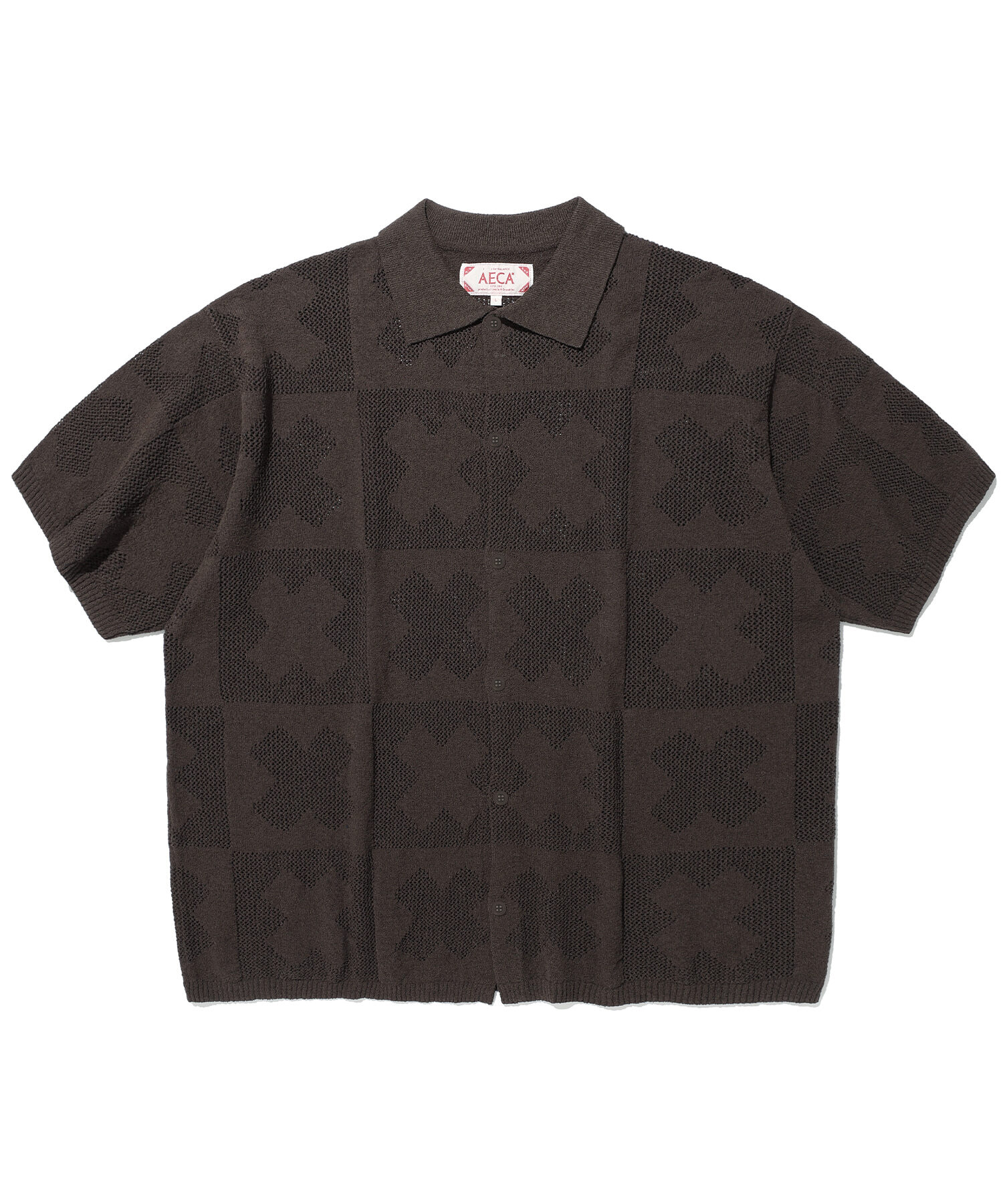 AECA CLOVER CROCHET HALF SLEEVE KNIT CARDIGAN-BROWN AW2602CD02BR
