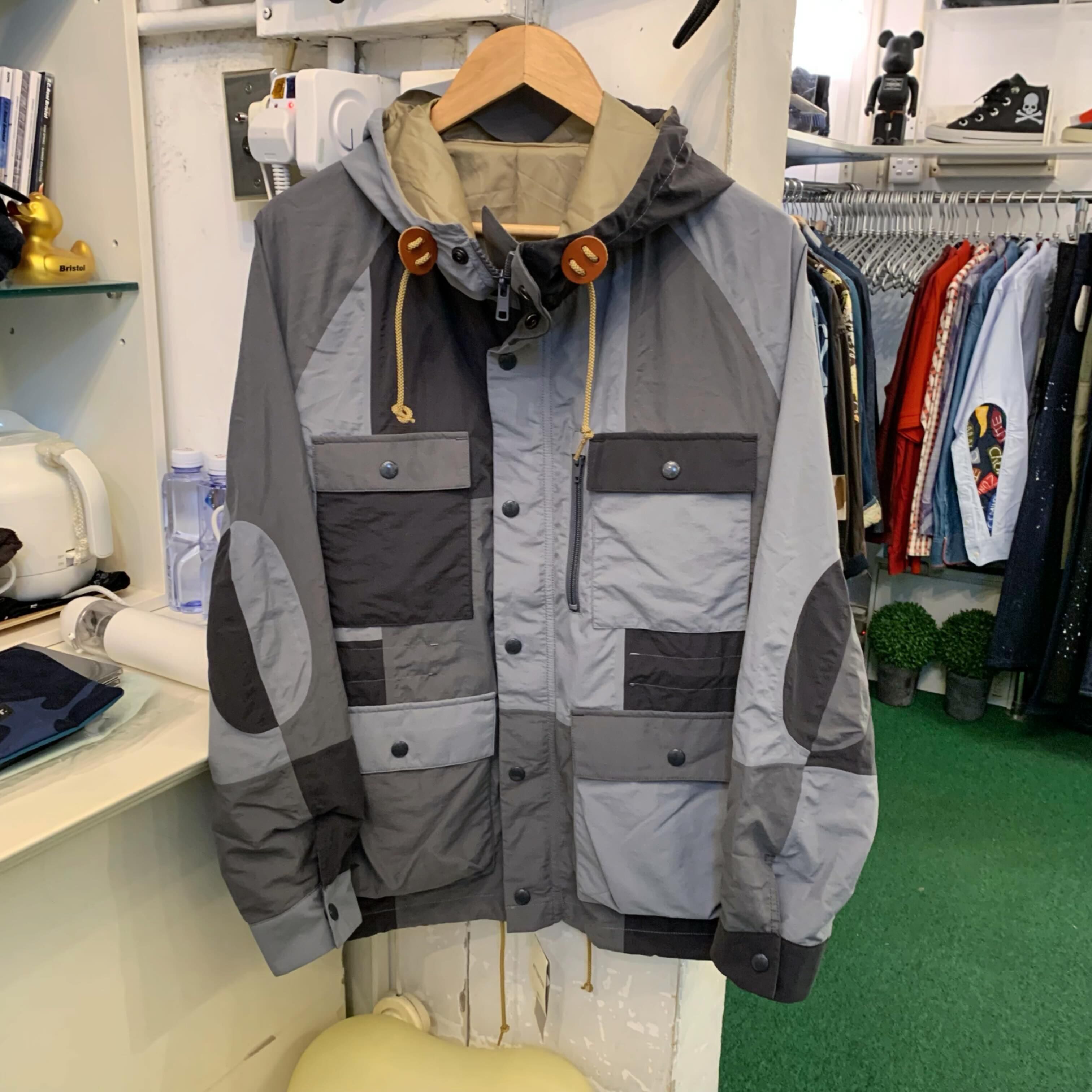 LAST SALE : BEAMS TOKYO PATCHWORK TEFLON MOUNTAIN ZIP PARKA - GREY SIZE M IN STOCK NOW (現貨發售中)