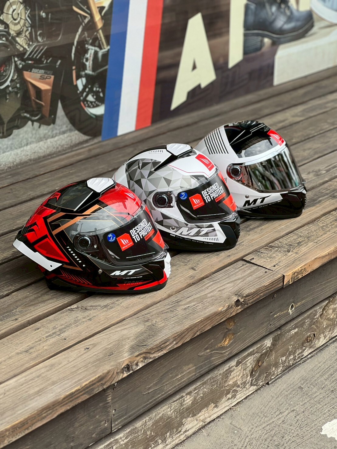 MT Helmet THUNDER 4 SV 彩繪 啞白灰紅稜鏡 全罩 亞版