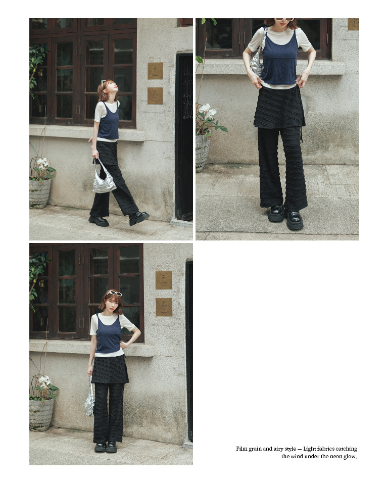 Multi-layered jacquard trousers with skirt curtain, available in two colors.【04102048】in stock+pre-order