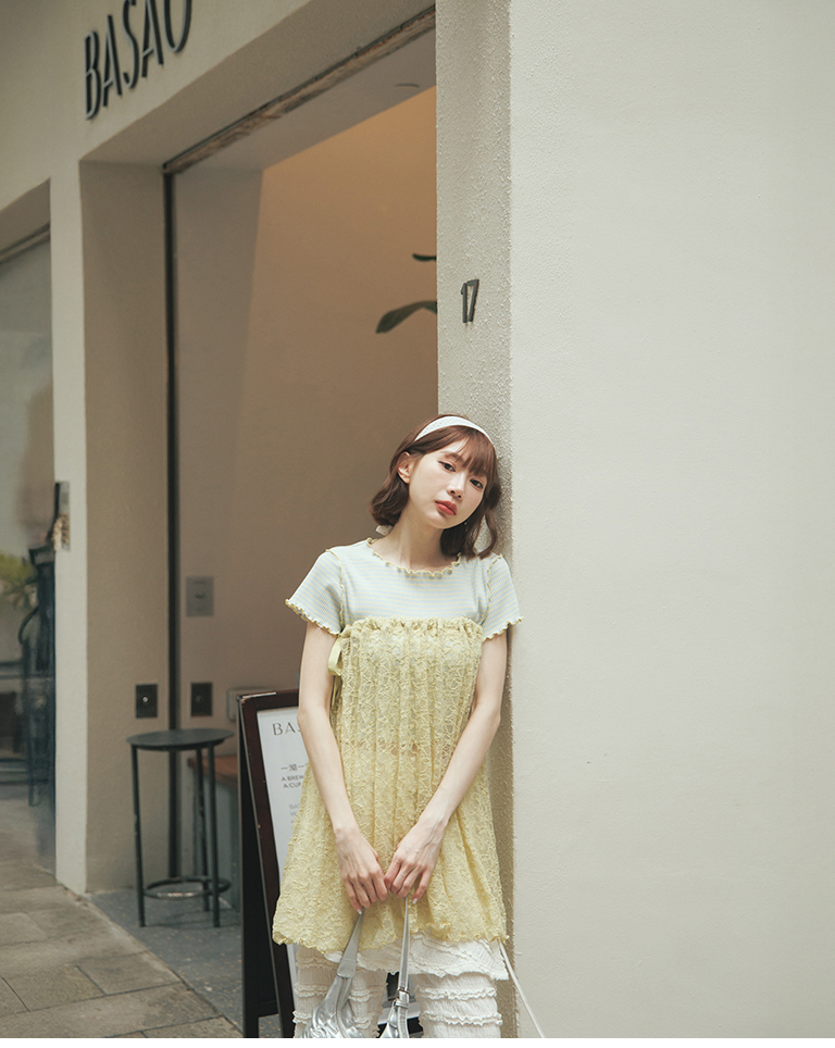 Lace-trimmed side-tie skirt curtain, available in four colors【07130054】in stock+pre-order