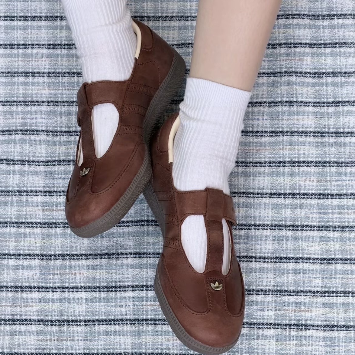 ADIDAS SAMBA JANE 棕色 瑪莉珍 皮革 牛皮系列 魔鬼氈 金標 復古 HP7130