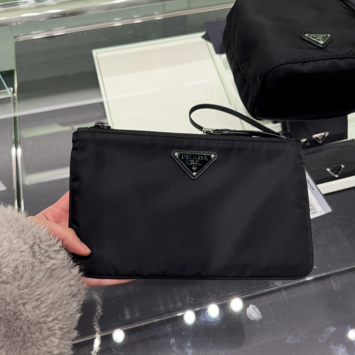 Prada nylon wristlet pouch black
