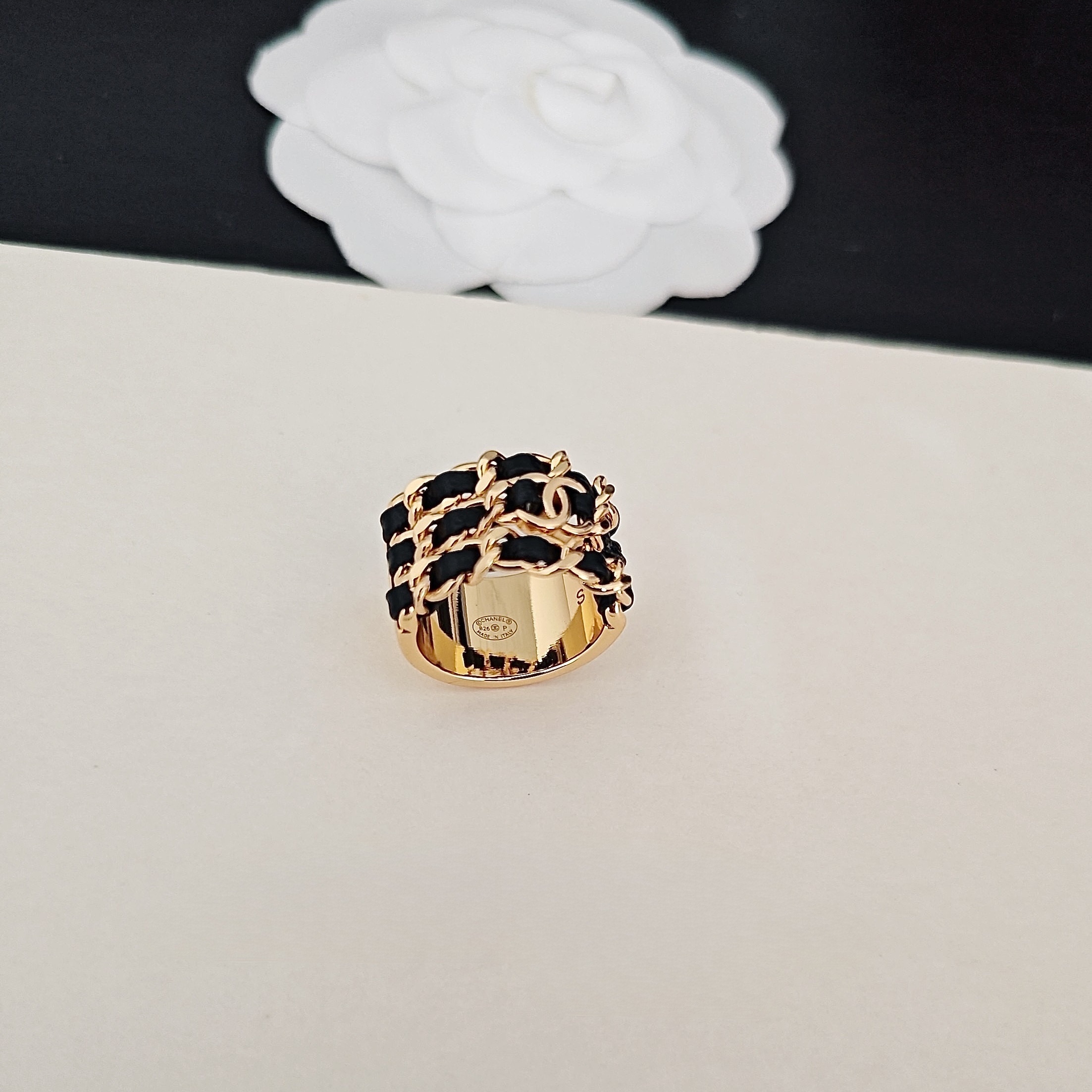 18k”26p黑皮革穿鍊三圈寬戒/高奢定製款