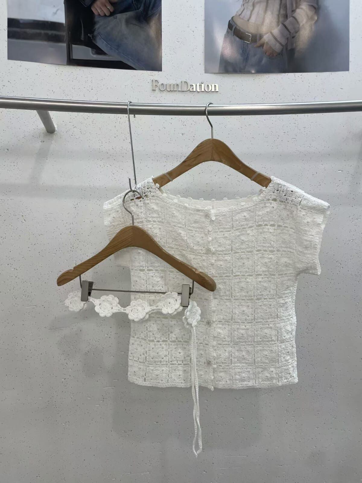 FD6246 手工鈎花鏤空花花腰帶上衣