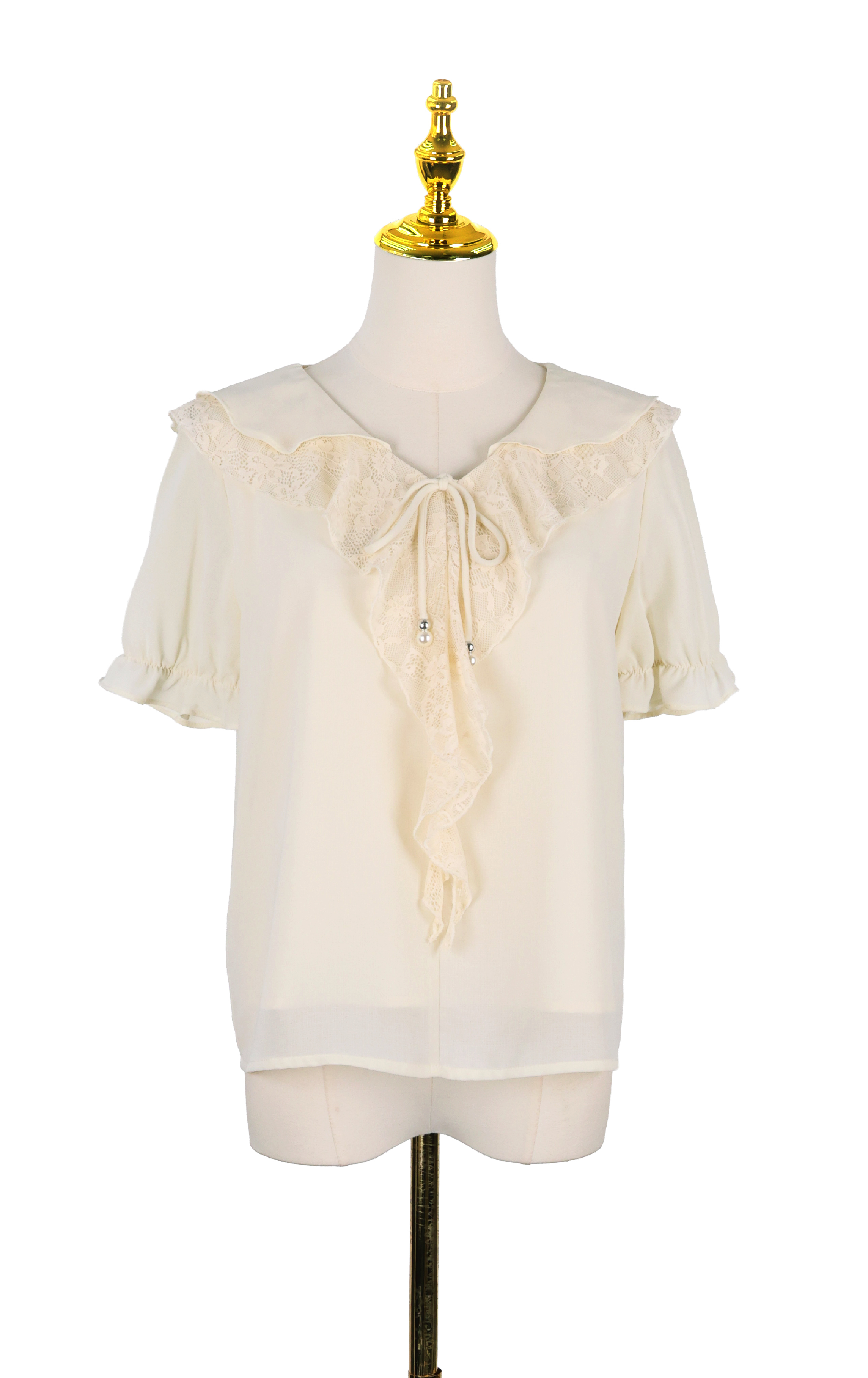 Intricate Lace Oversized Collar Bow Top SH0419