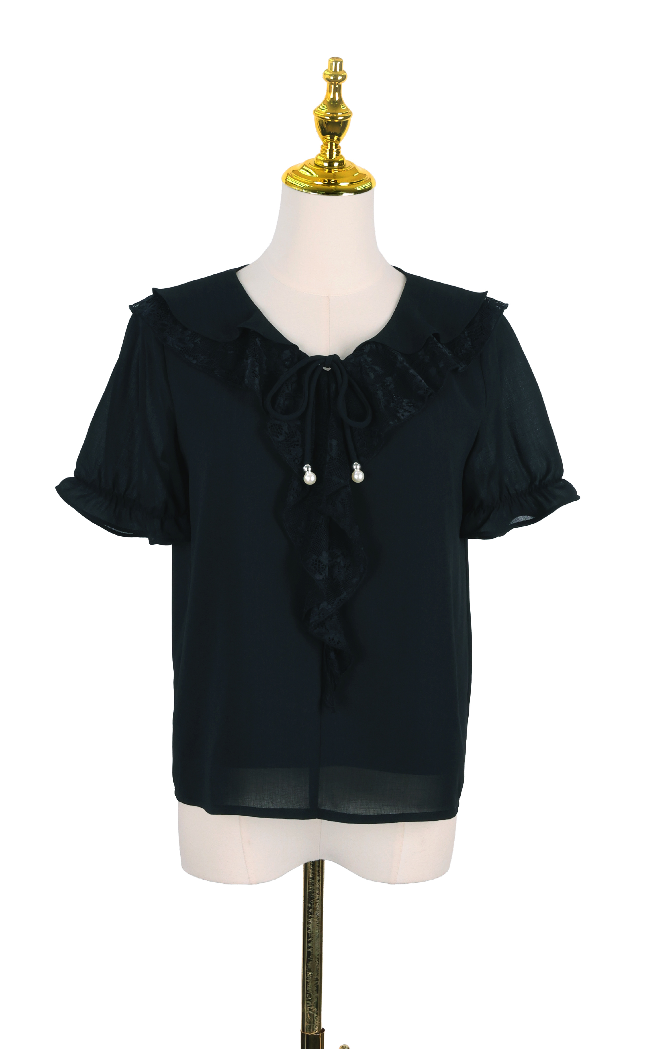 Intricate Lace Oversized Collar Bow Top SH0419
