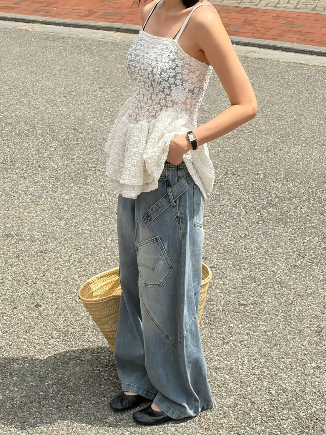 小花蕾絲蛋糕傘擺背心