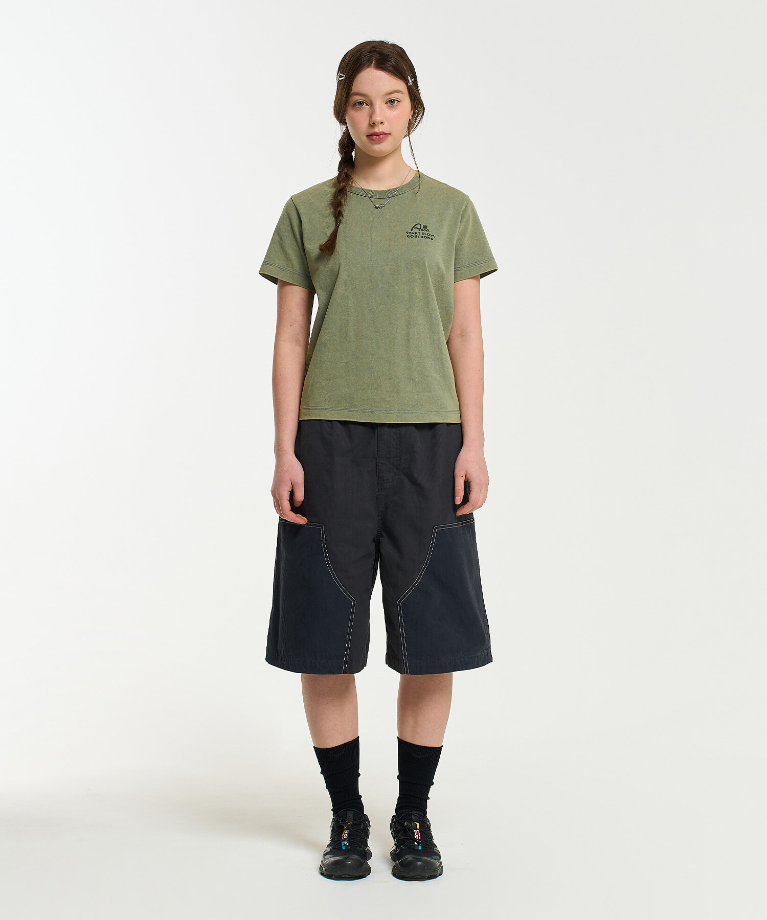 AECA DOUBLE KNEE WASHING SHORTS CHARCOAL AW2602SP02CH