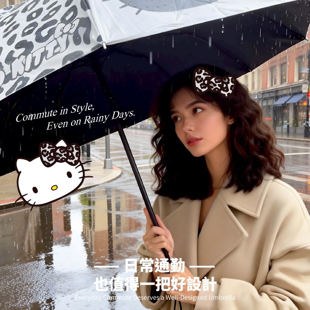 Hello Kitty 27吋巨無霸摺疊手開傘 豹紋款
