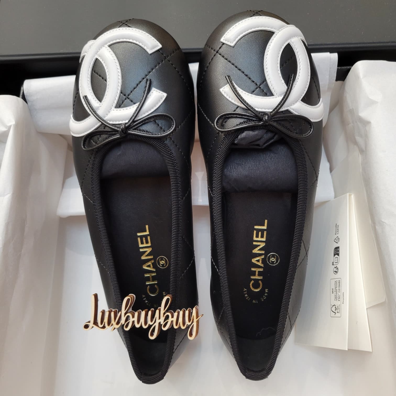 CHANEL CAMBON BALLET FLATS BLACK & WHITE SIZE 37