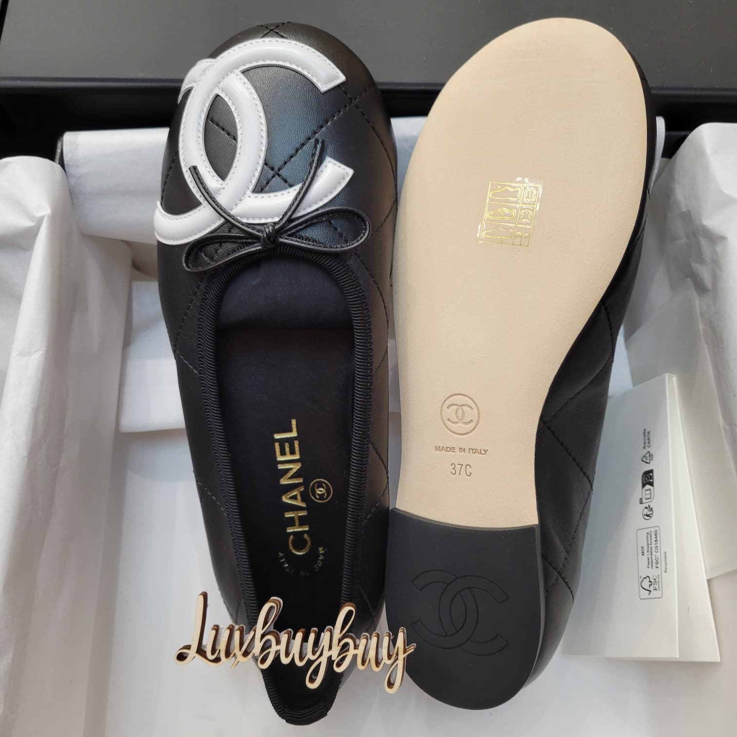 CHANEL CAMBON BALLET FLATS BLACK & WHITE SIZE 37