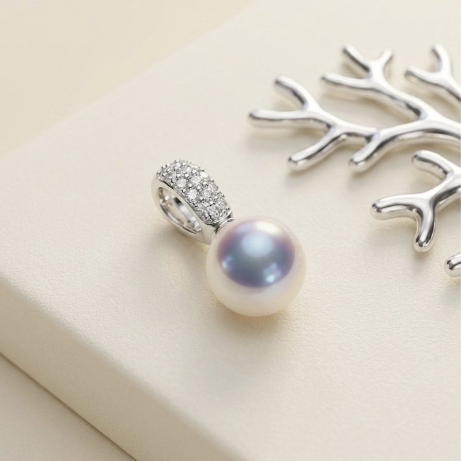 Top grade - 18K Gold Akoya Pearl Diamonds Pendant