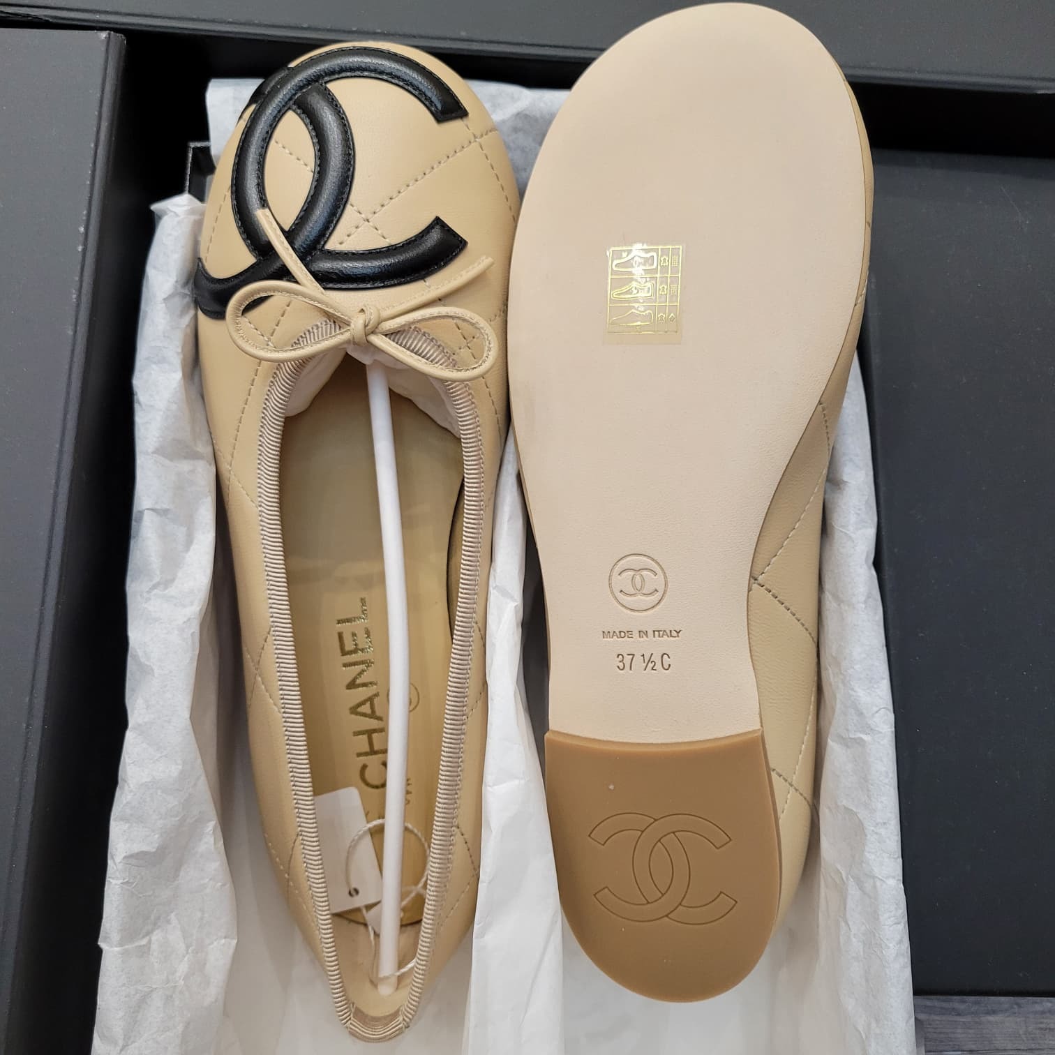 CHANEL CAMBON BALLET FLATS BEIGE & BLACK 芭蕾舞平底鞋