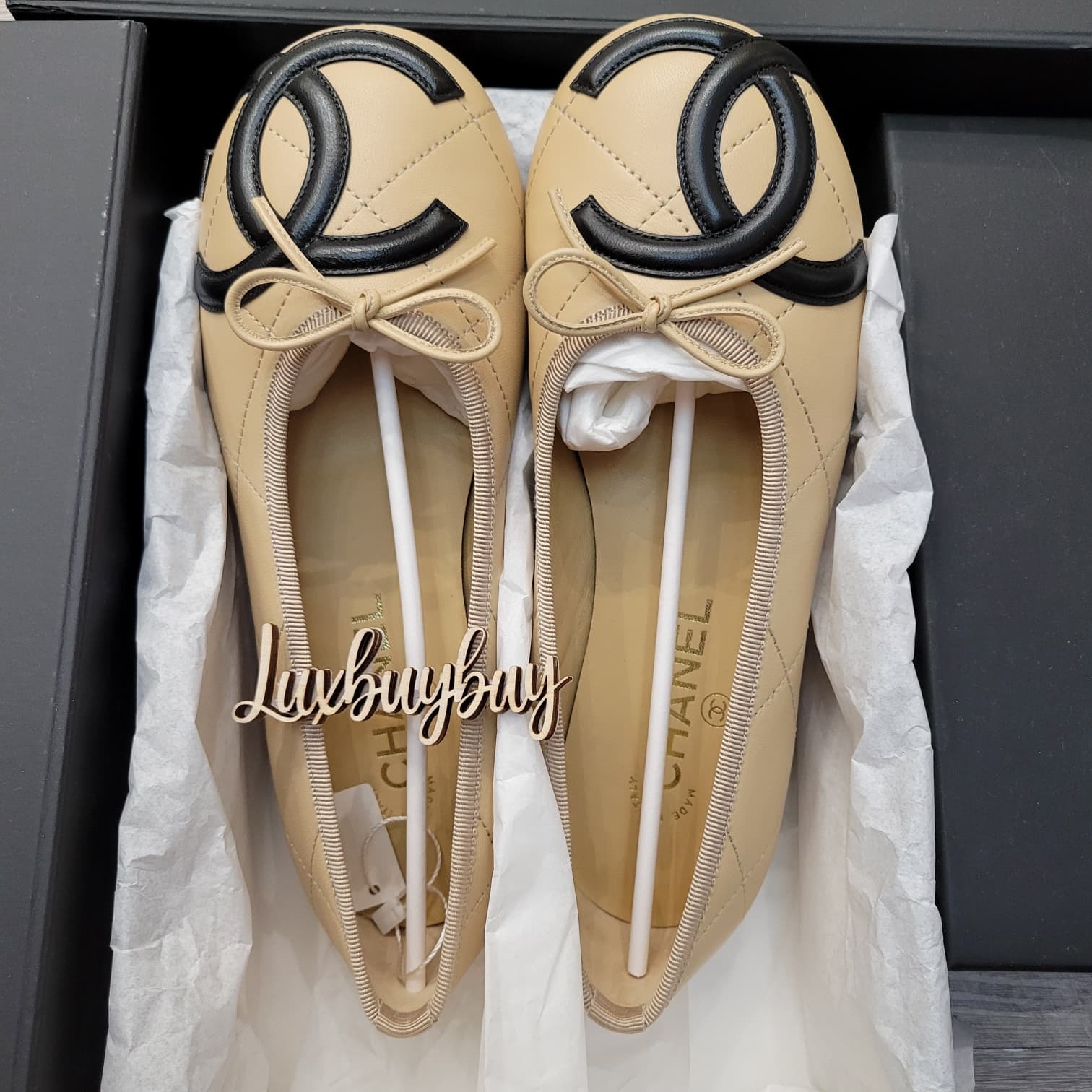 CHANEL CAMBON BALLET FLATS BEIGE & BLACK 芭蕾舞平底鞋