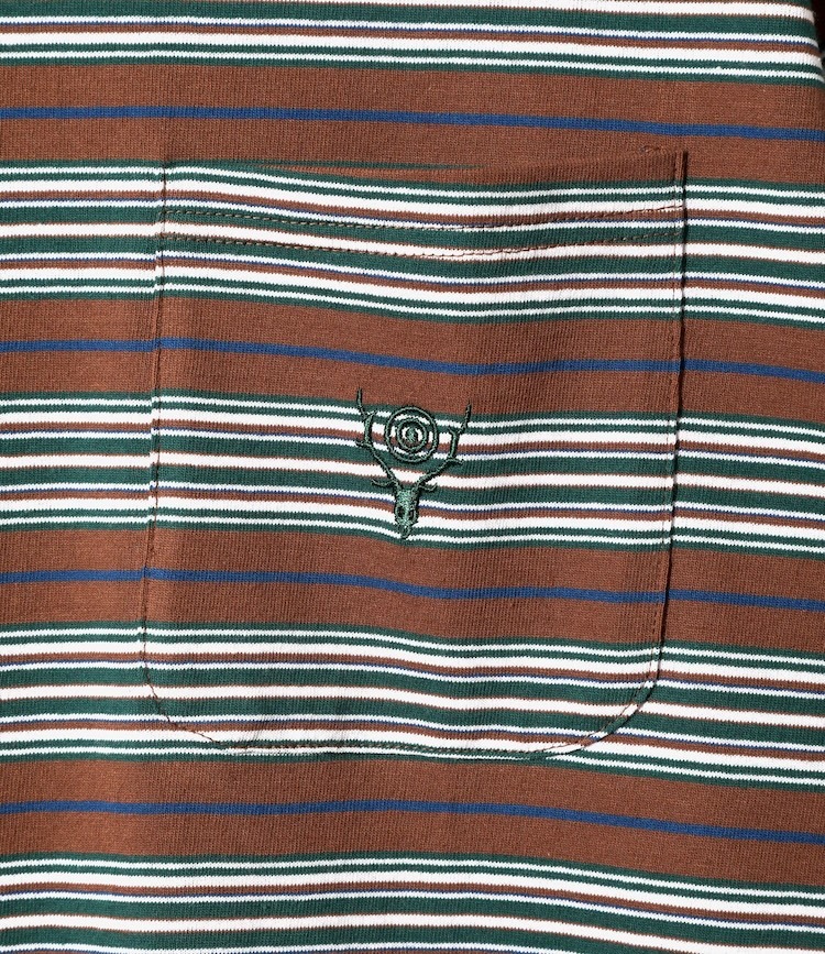 South2 West8 - SX742 S/S Round Pocket Tee - Cotton Multi Wide Stripe Jersey