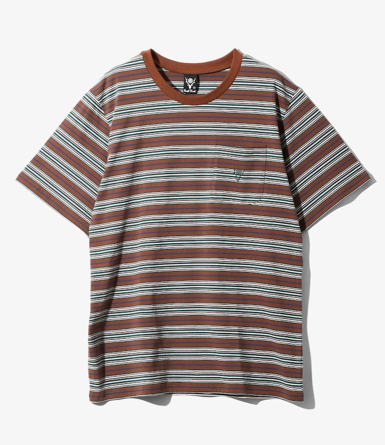 South2 West8 - SX742 S/S Round Pocket Tee - Cotton Multi Wide Stripe Jersey