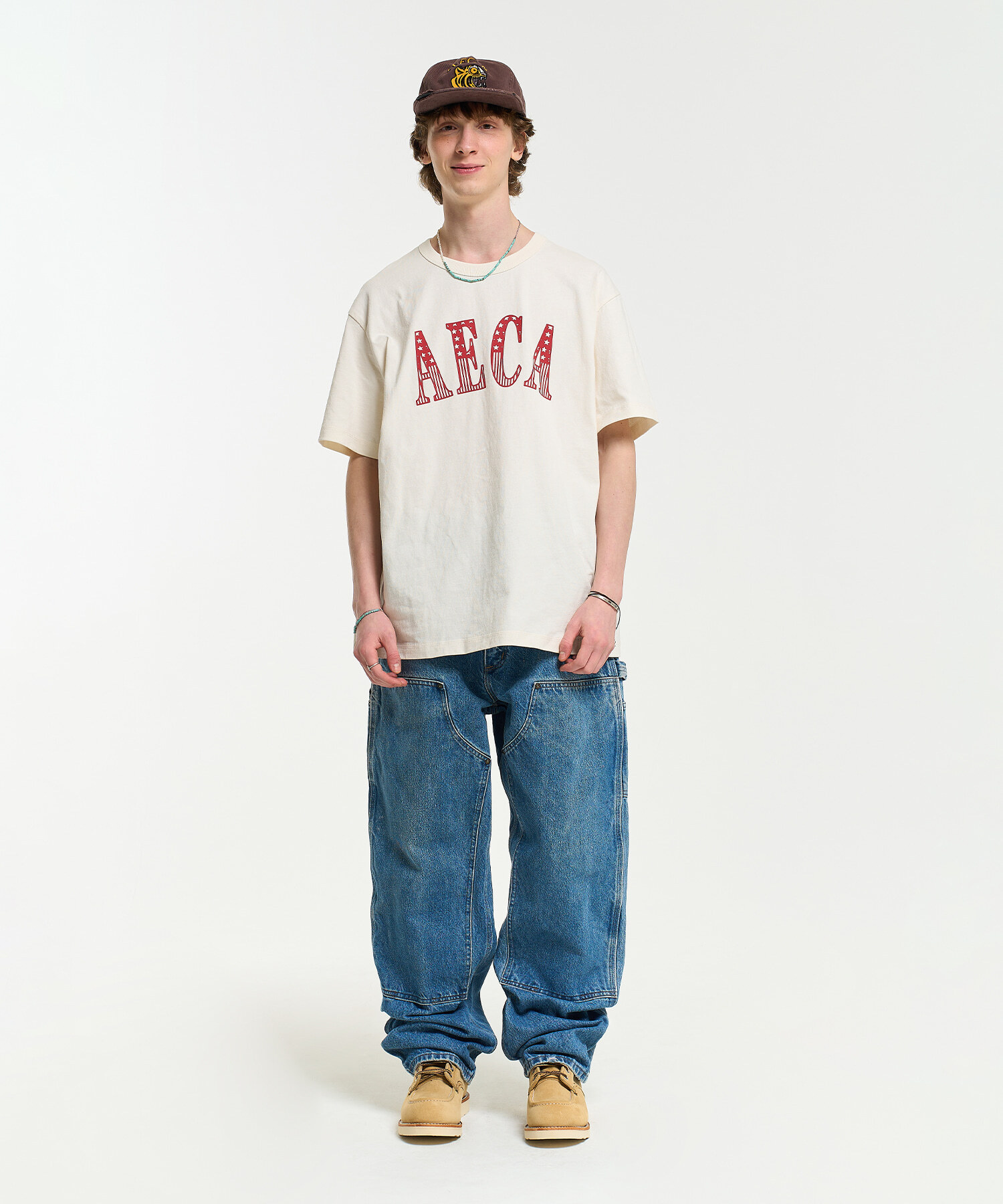 AECA CLASSIC LOGO DISTRESSED HALF SLEEVE TEE ECRU AW2602TS25EC