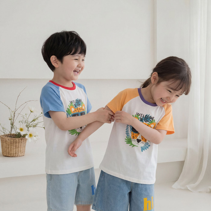 正韓夏Orangemom 兩色花豹撞色袖上衣