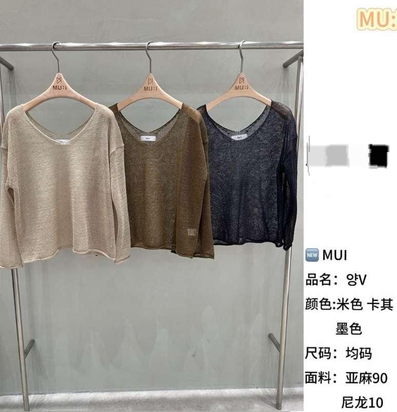 MU6201 V領透膚亞麻針織上衣
