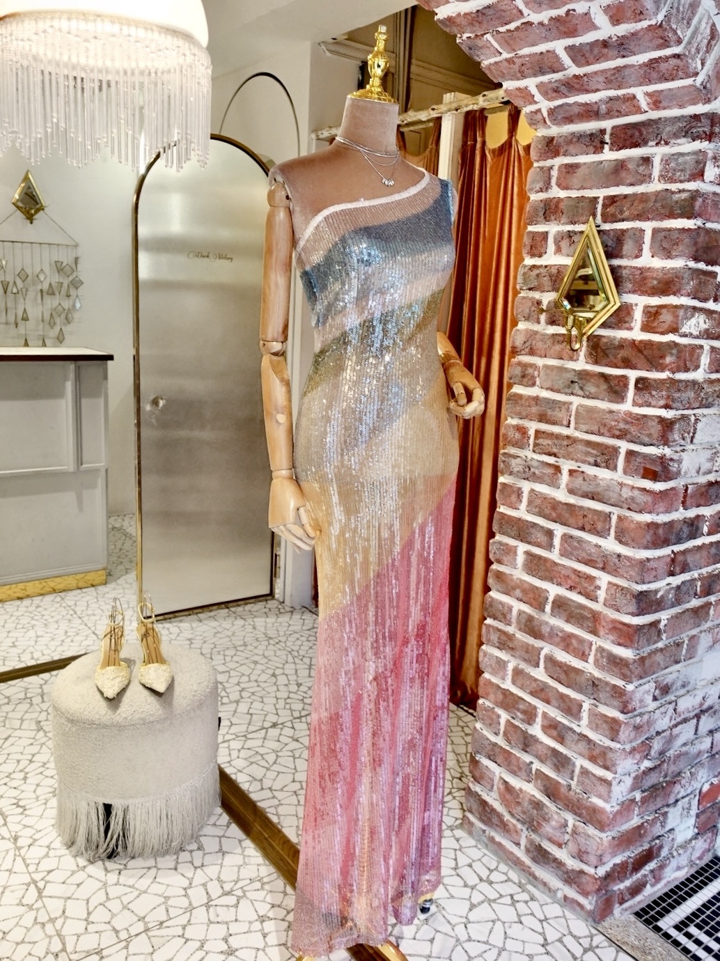 Mermaid人魚粉紅金色漸層亮片Maxi Dress