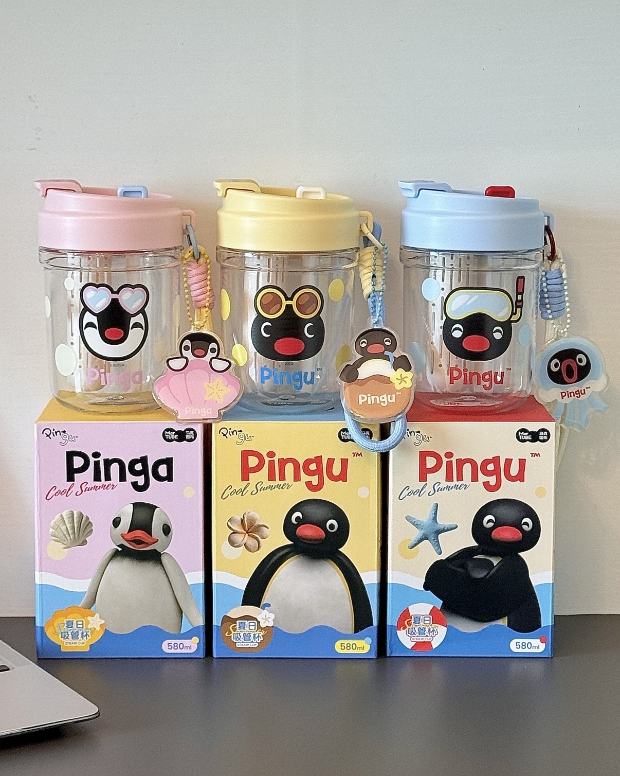 PINGU 企鵝家族 夏日吸管杯 水杯 提繩 雙飲口 獨立茶漏 官方正版授權 / 預購