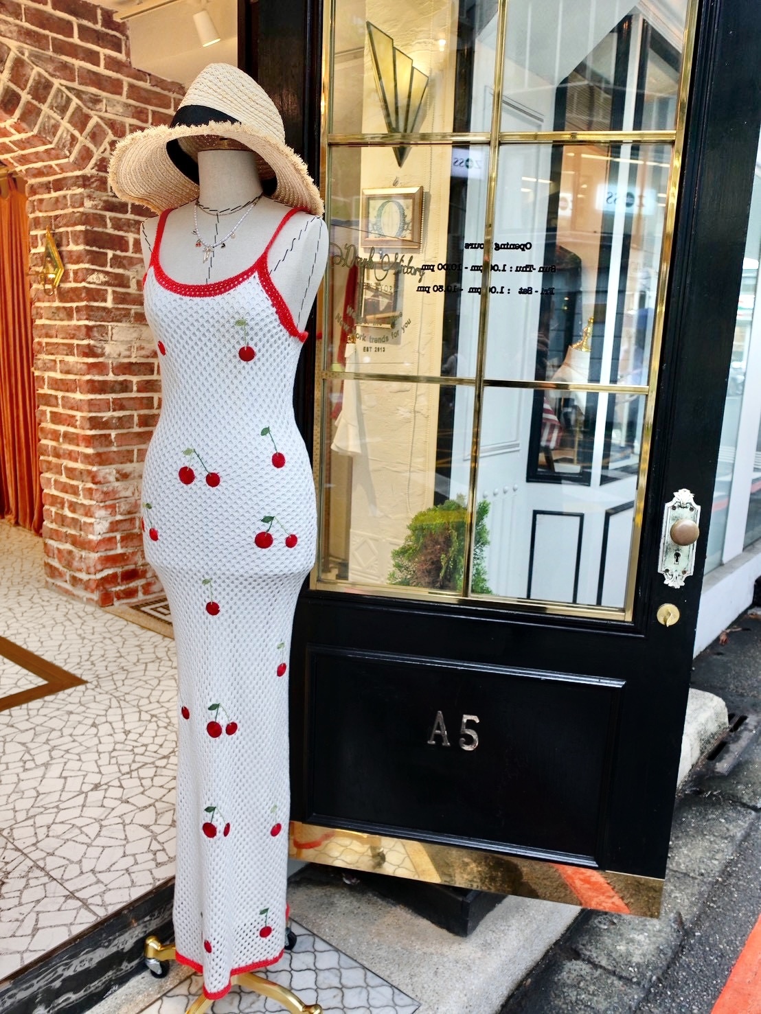 Summer Cherry紅白樱桃手勾針織Maxi Dress