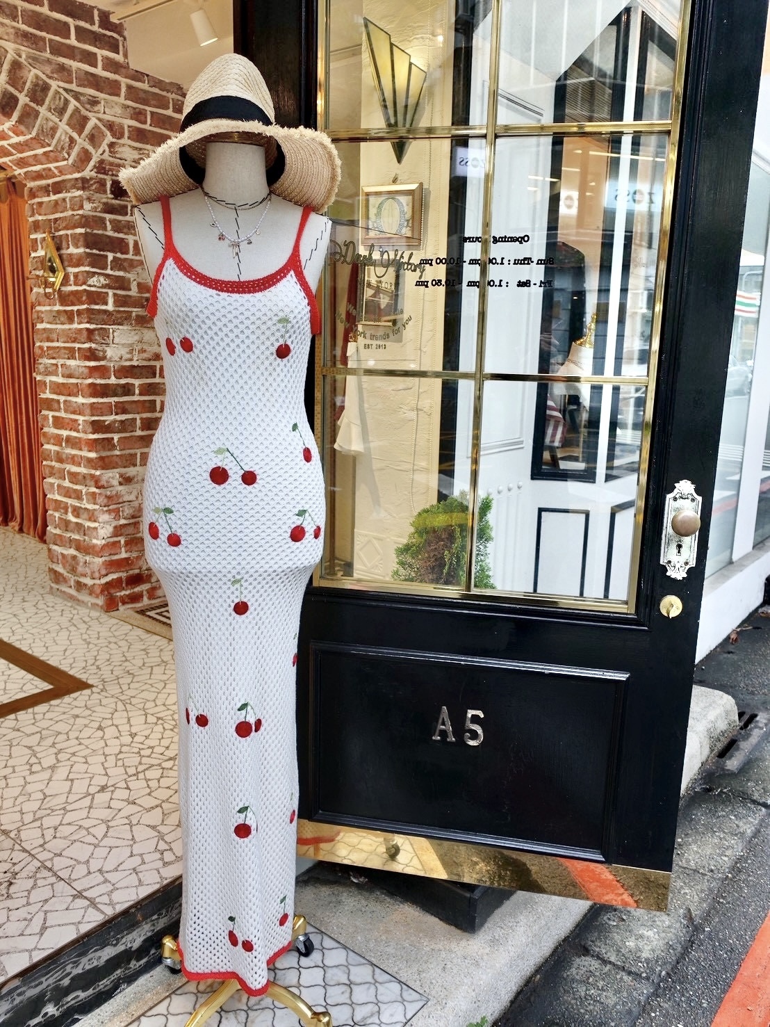Summer Cherry紅白樱桃手勾針織Maxi Dress