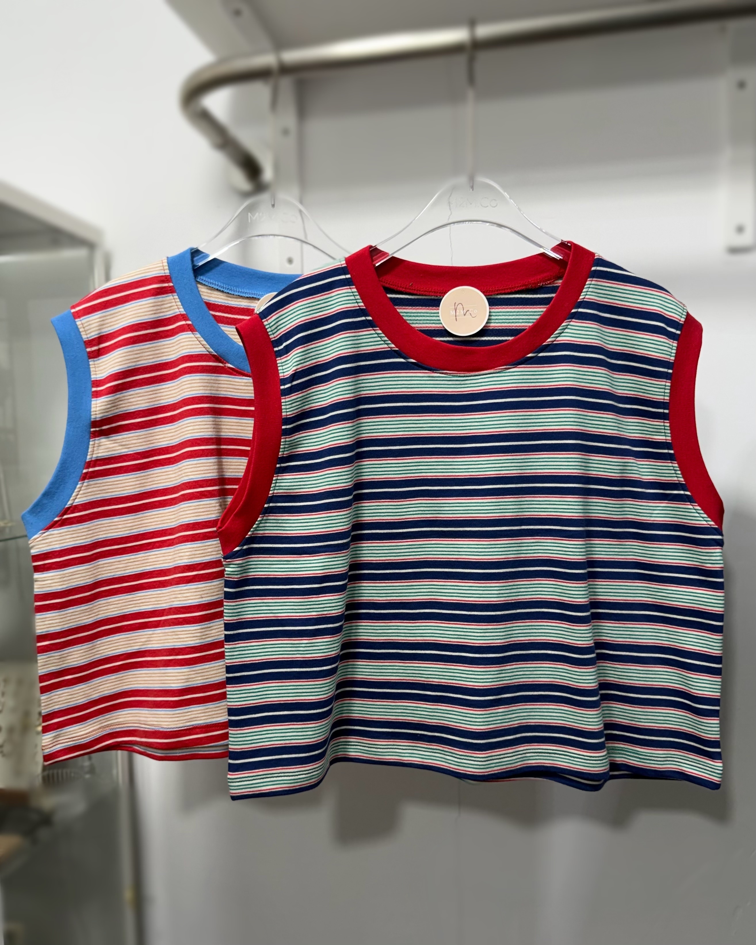 5月新品♥拼色邊橫間背心