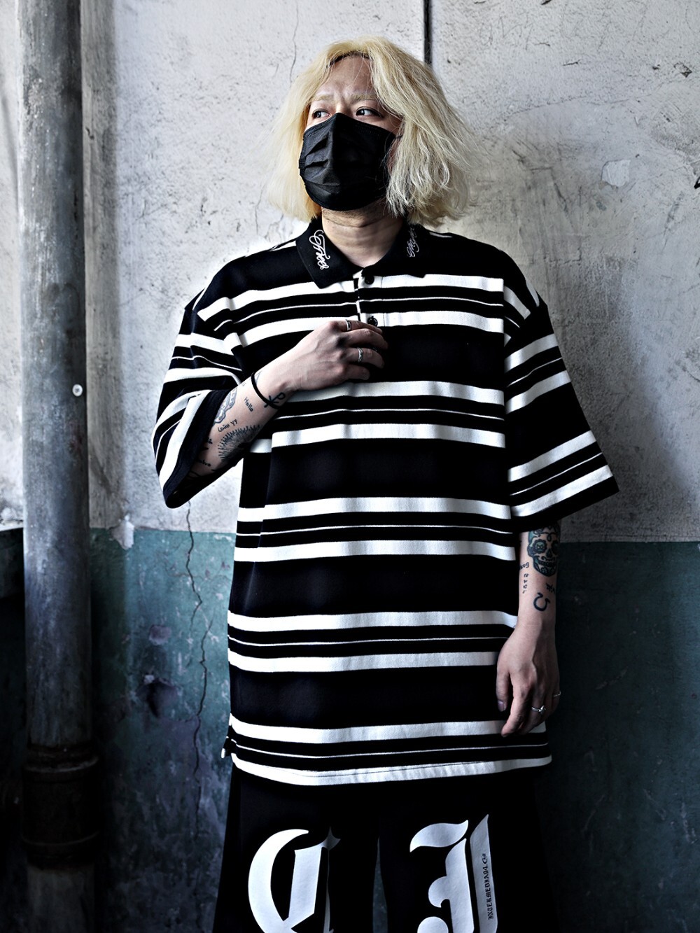 Chicano embroidered striped pique shirt