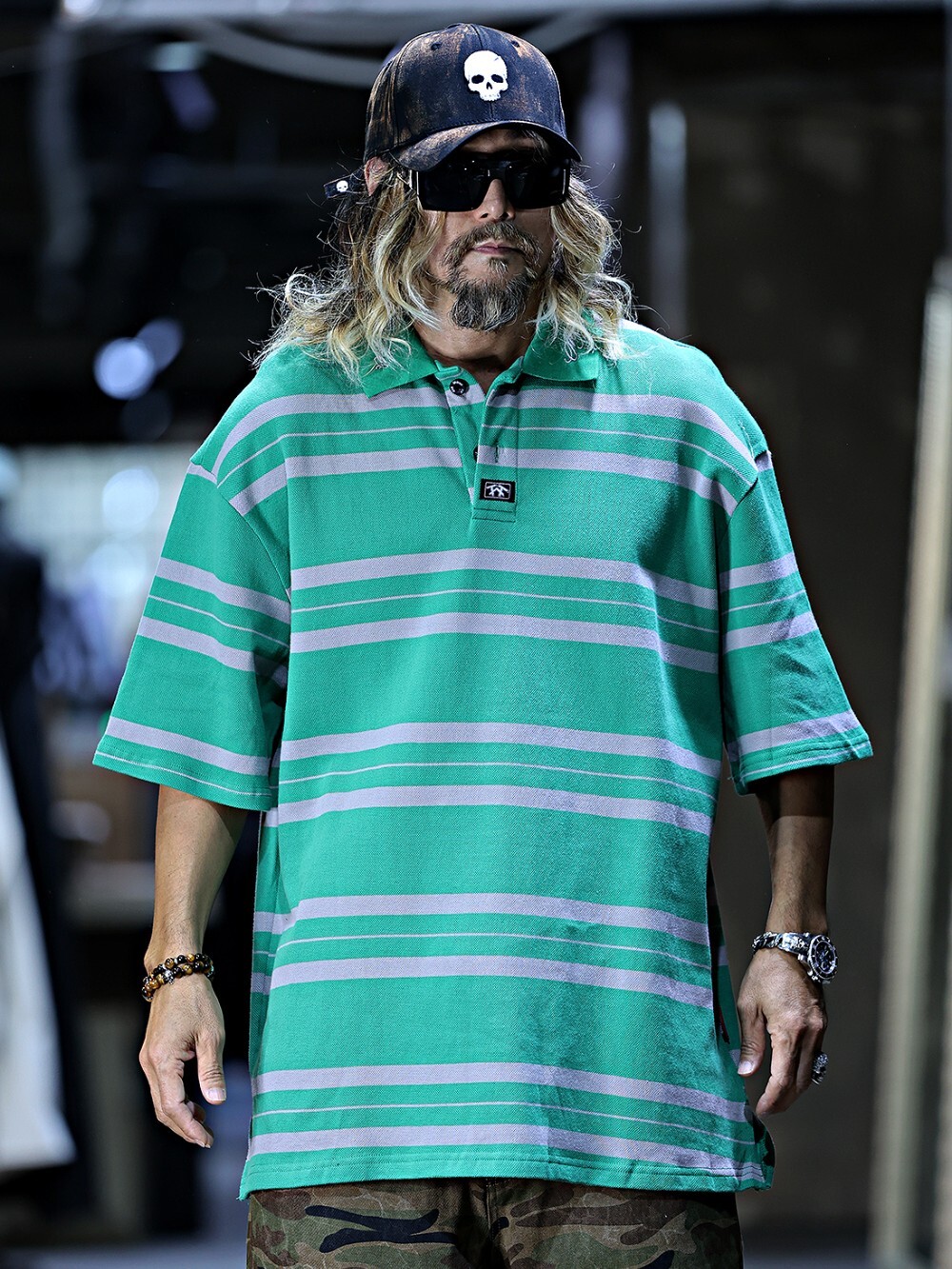 Chicano embroidered striped pique shirt