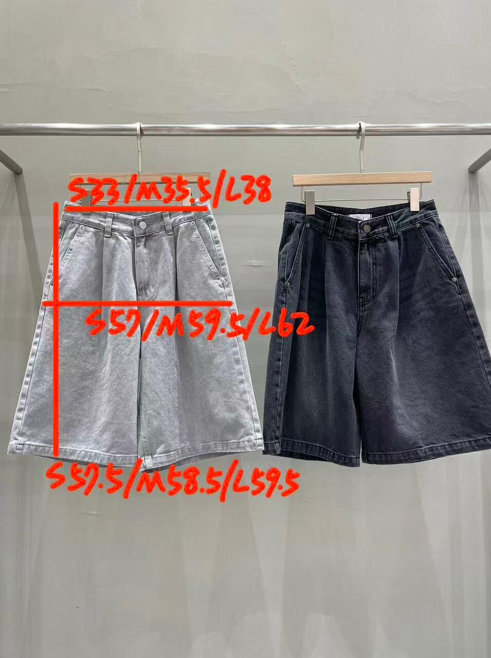 MU6208 水洗擦色五分闊腳褲