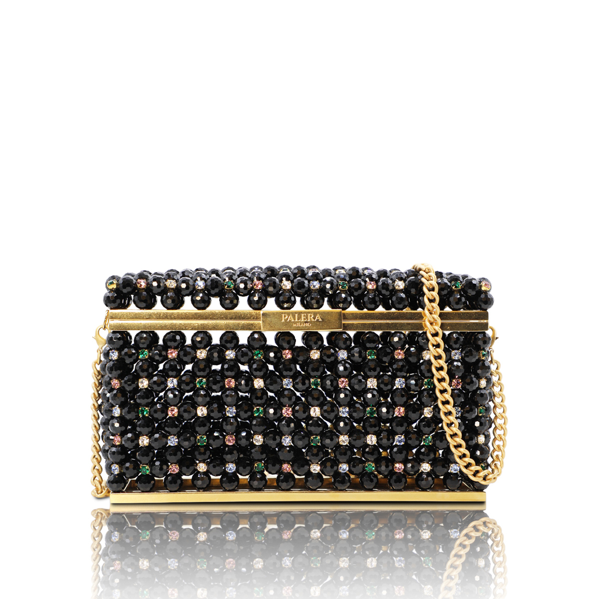 1PO0506-831 [PALERA MILANO]  Jean's Selection - Micro Long Black Multi Colour Gold Hardware 100cm #BGCMIL-C10DBA (EU)