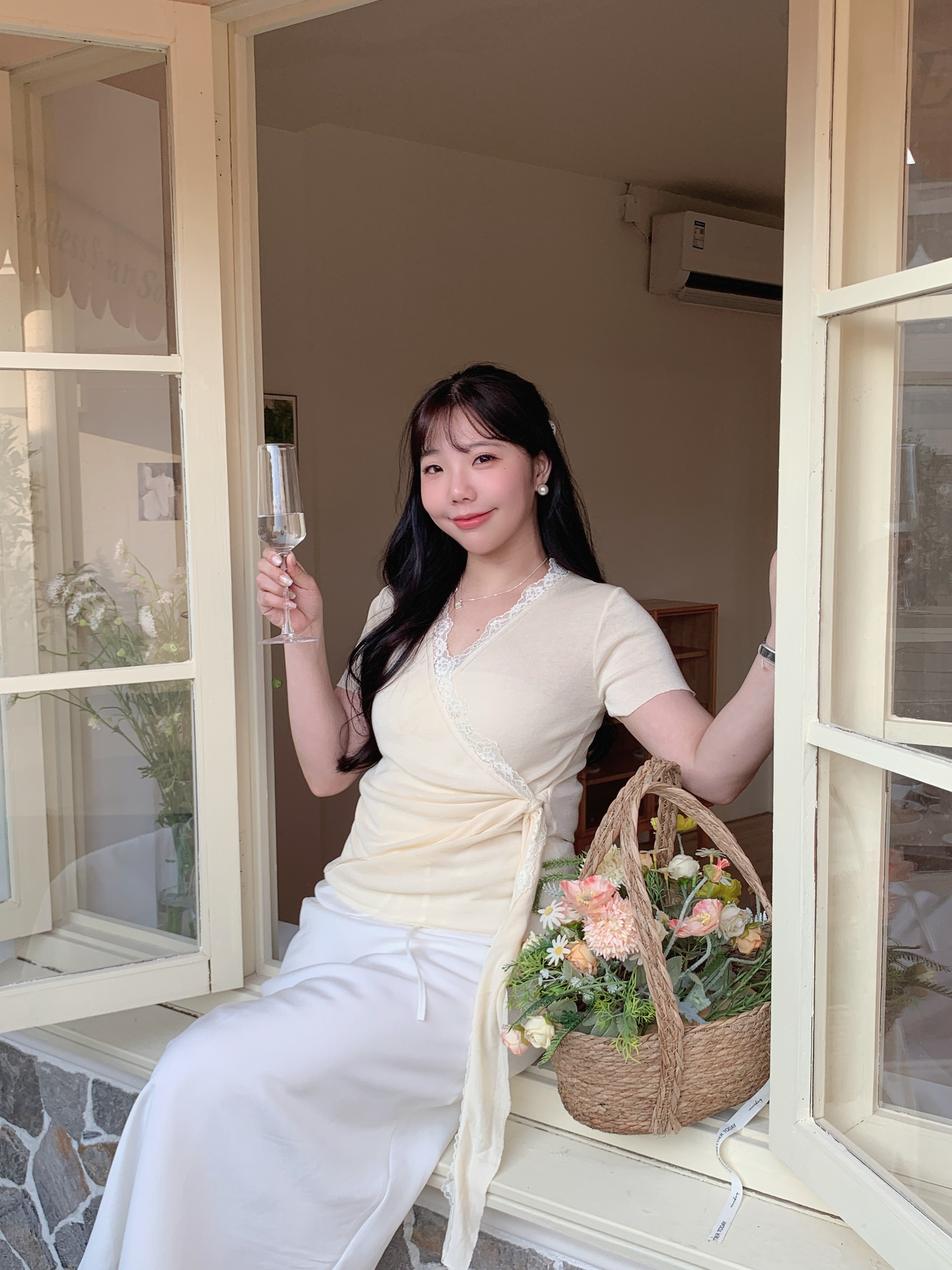 浪漫主義短袖蕾絲針織上衣 3色
