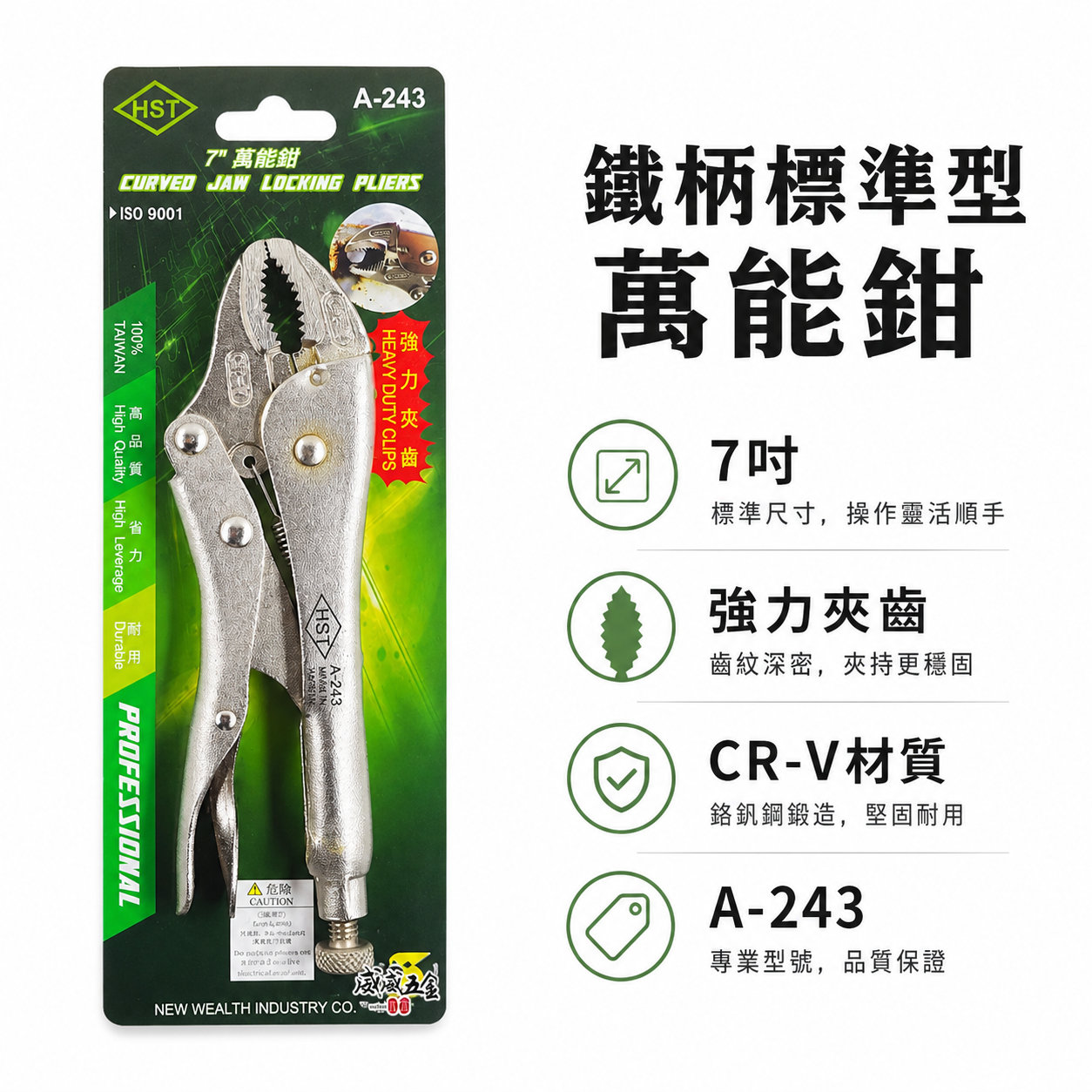 HST 台灣製｜ 7" 專業用強力夾齒萬能鉗 175mm 鐵柄小型萬能固定鉗 萬能夾鉗 水電鉗｜A-243