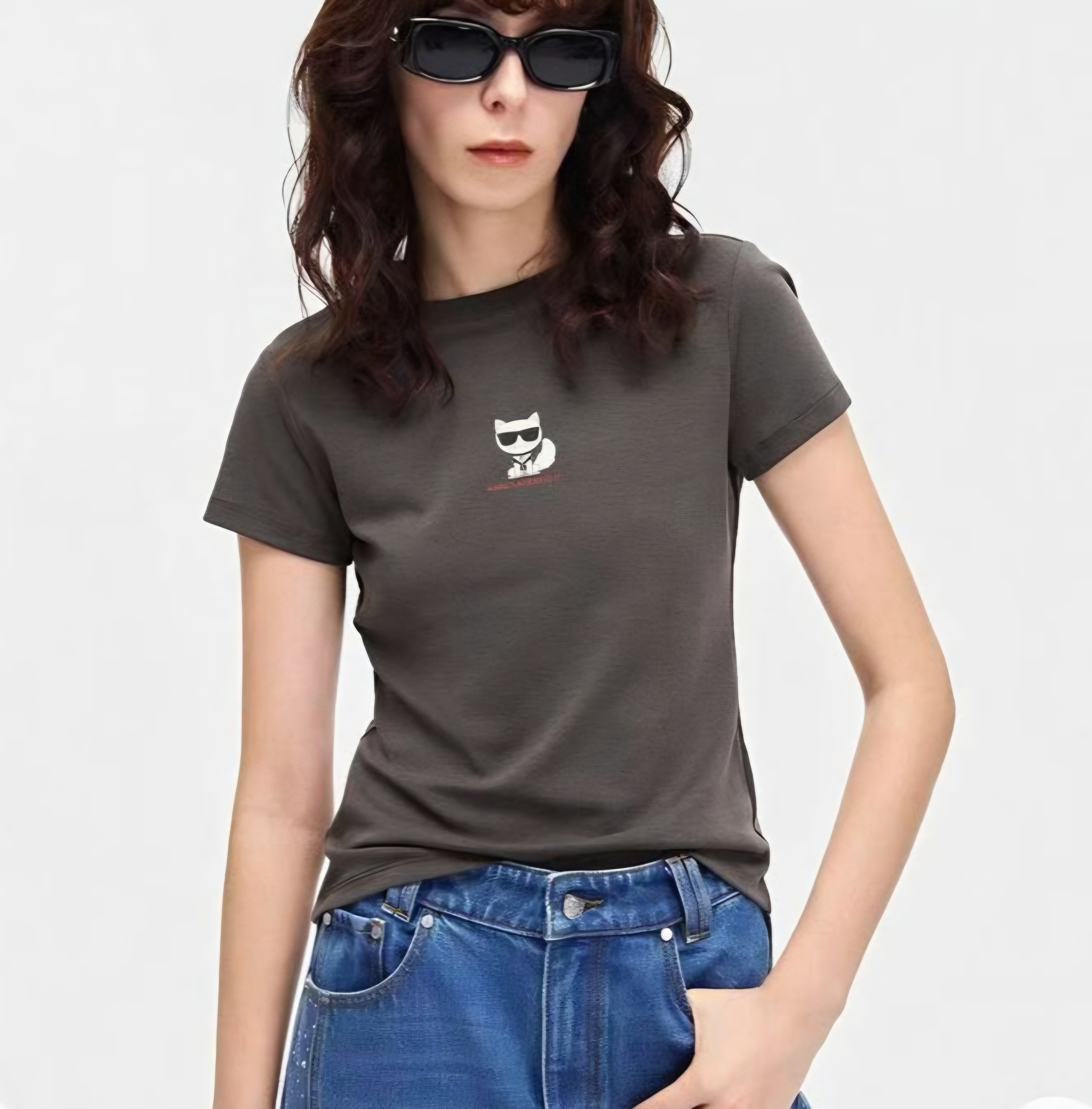 KARL 老佛爺 灰色 中間貓Logo 女款 Tee