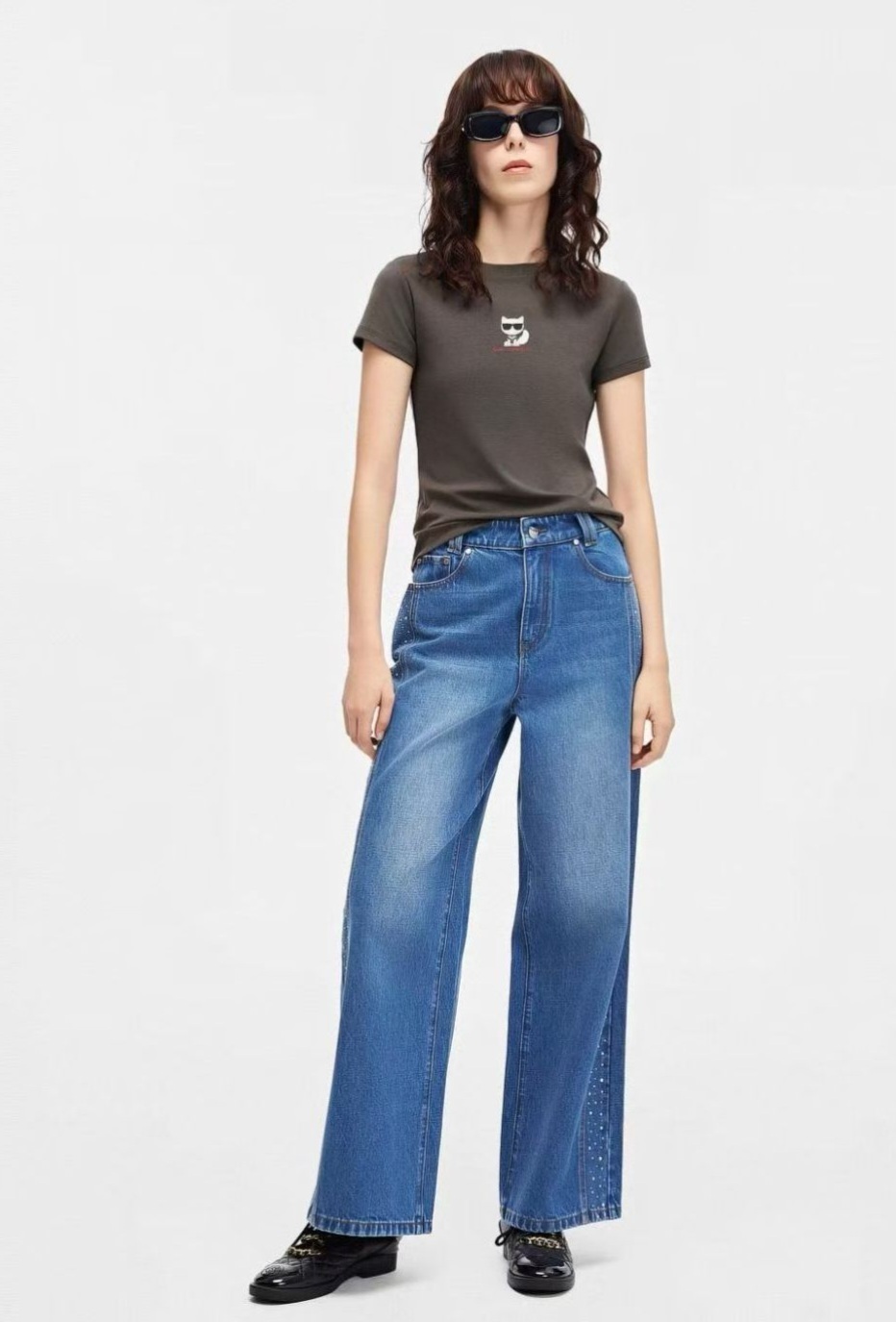 KARL 老佛爺 灰色 中間貓Logo 女款 Tee