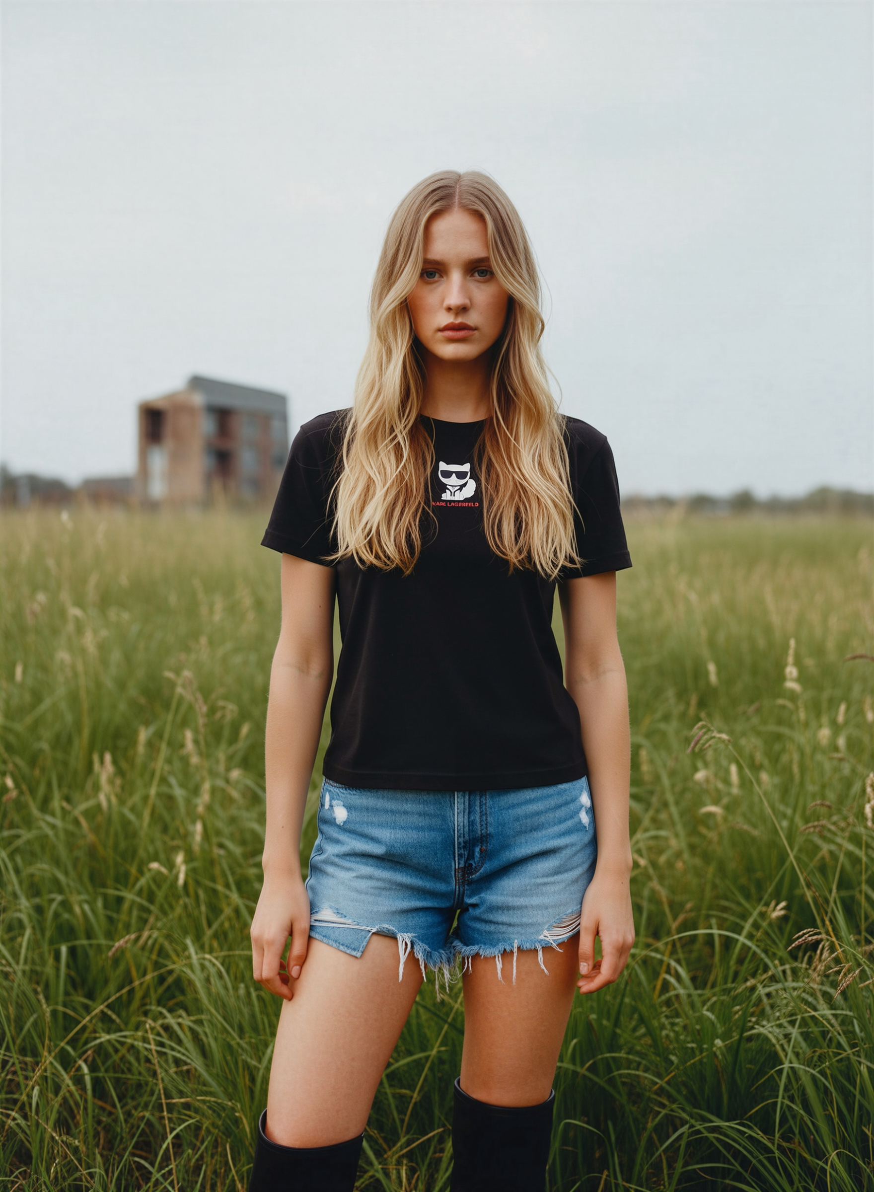KARL 老佛爺 黑色 中間貓Logo 女款 Tee