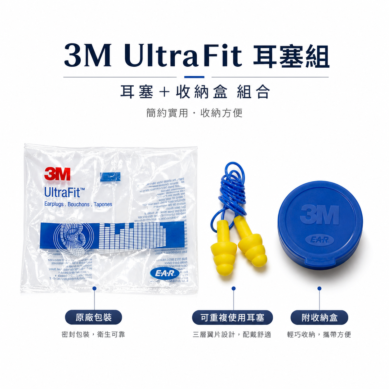 1組｜3M EAR 品牌 340-4002｜藍黃傘型耳塞附原廠盒｜傘形帶線耳塞 附耳塞盒 隔音耳塞 有線耳塞
