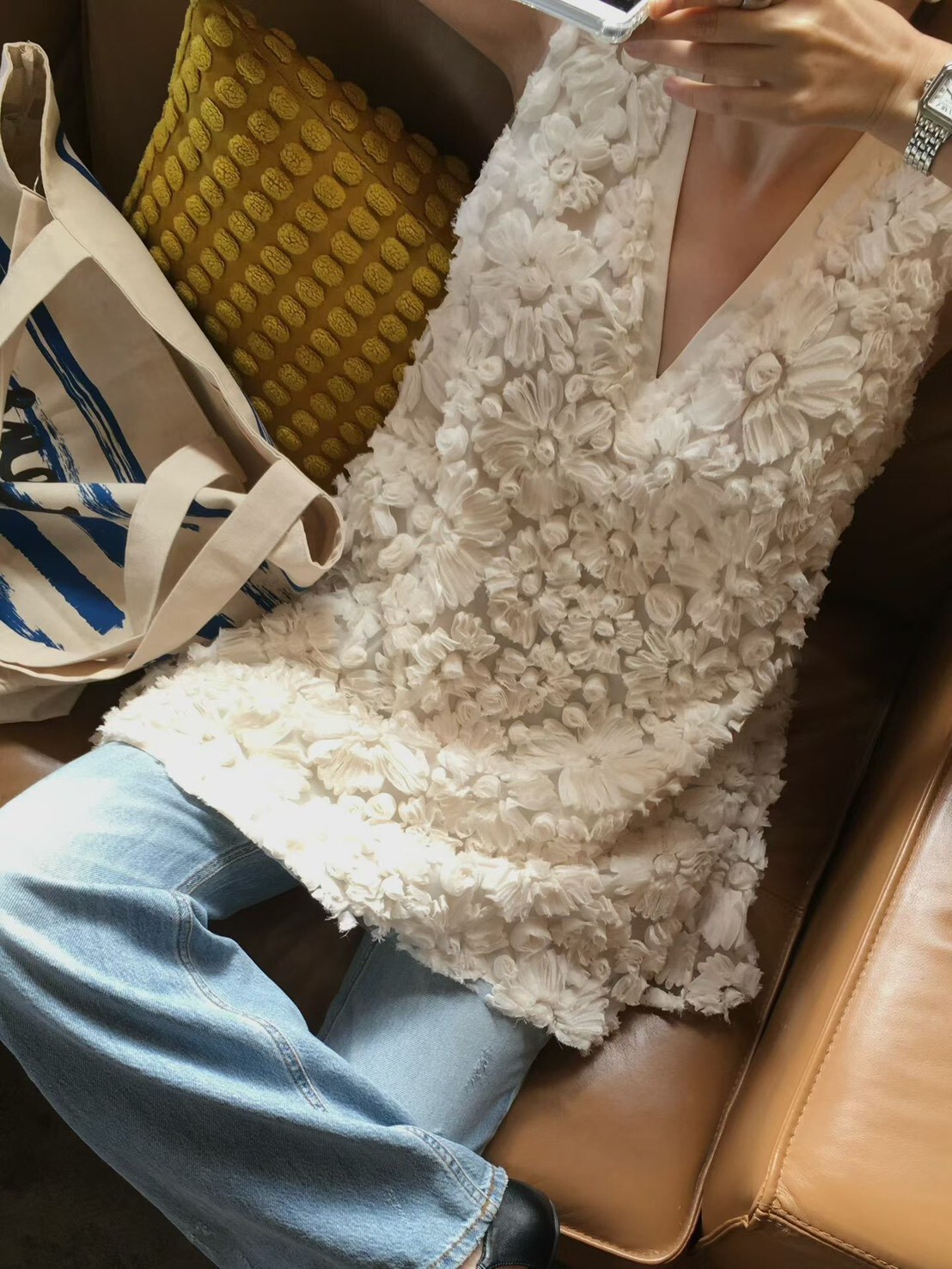 花朵花紗無袖洋裝