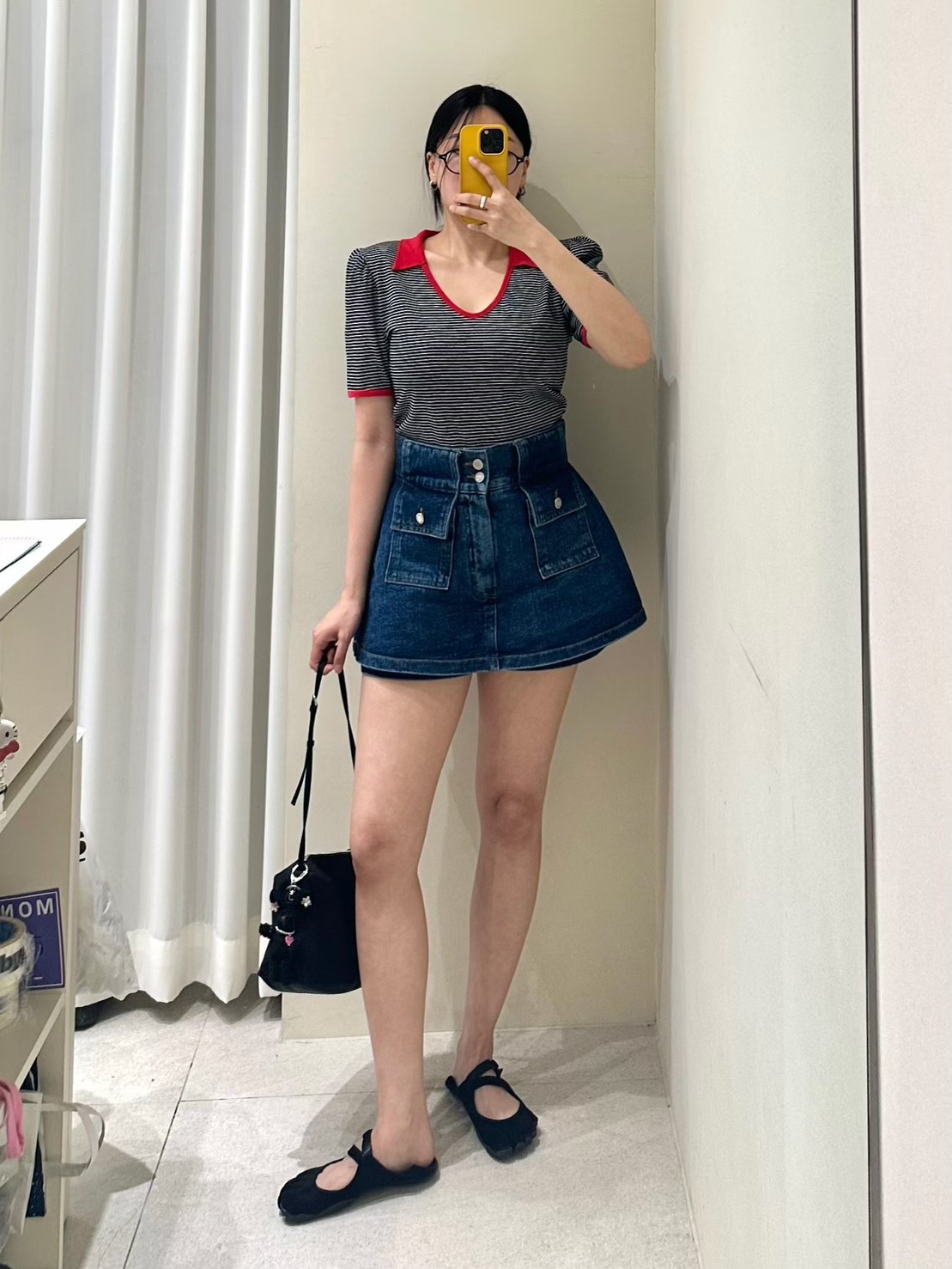 撞色領條紋T