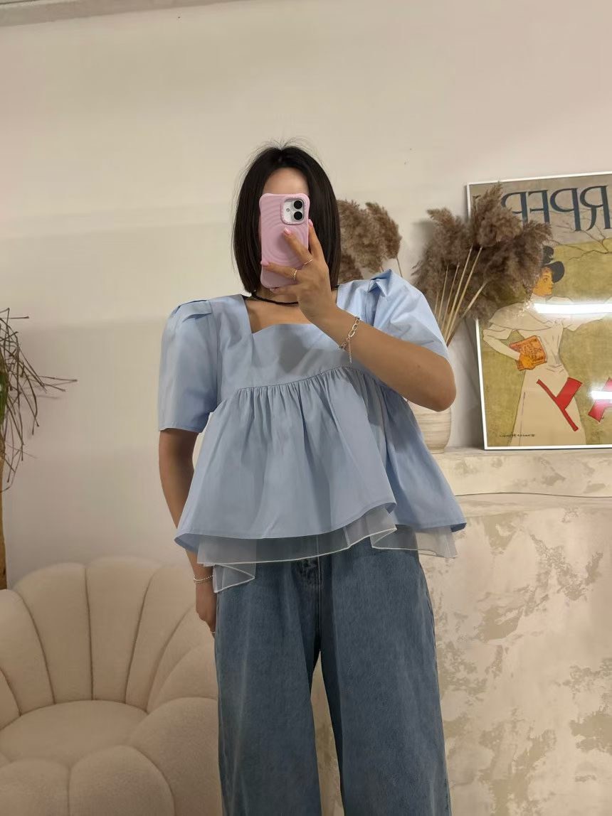 寬擺紗邊公主袖上衣