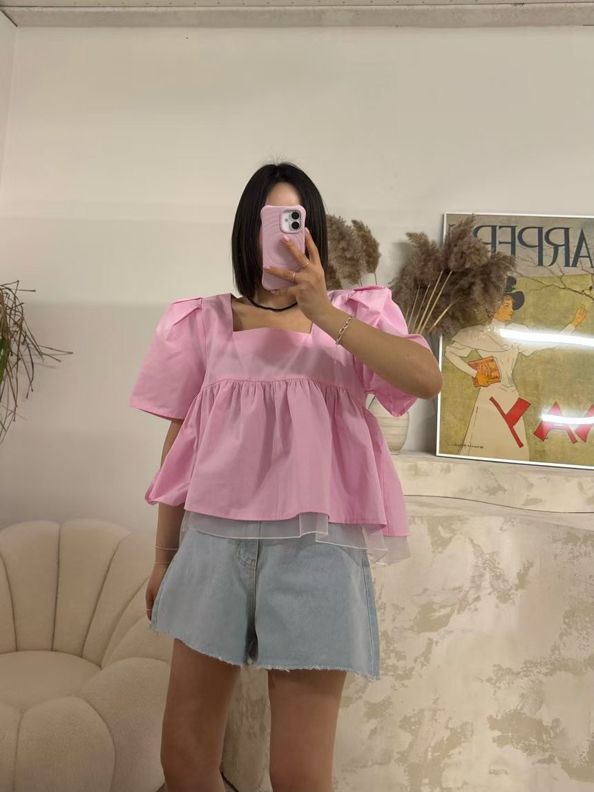 寬擺紗邊公主袖上衣