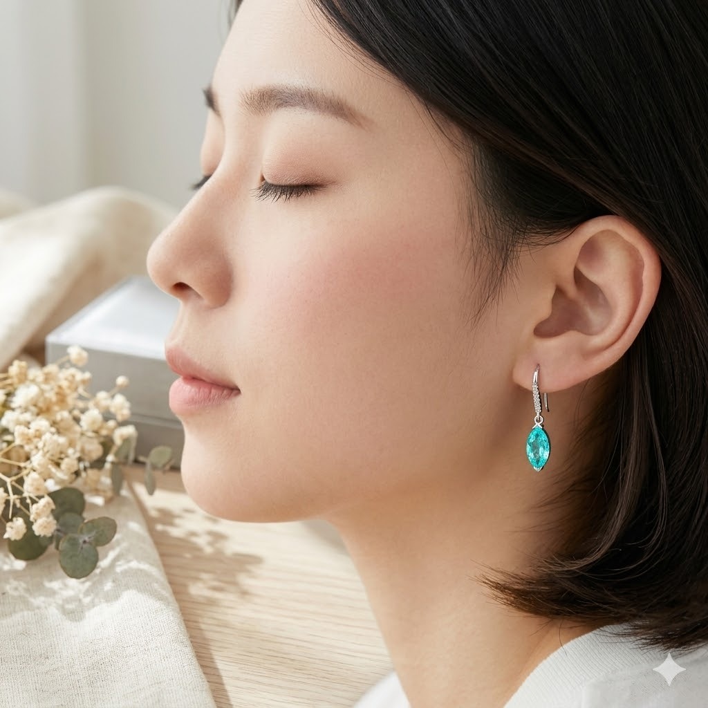 全新18K白金【主石1卡27份帕拉伊巴碧璽】配4份鑽石吊耳環