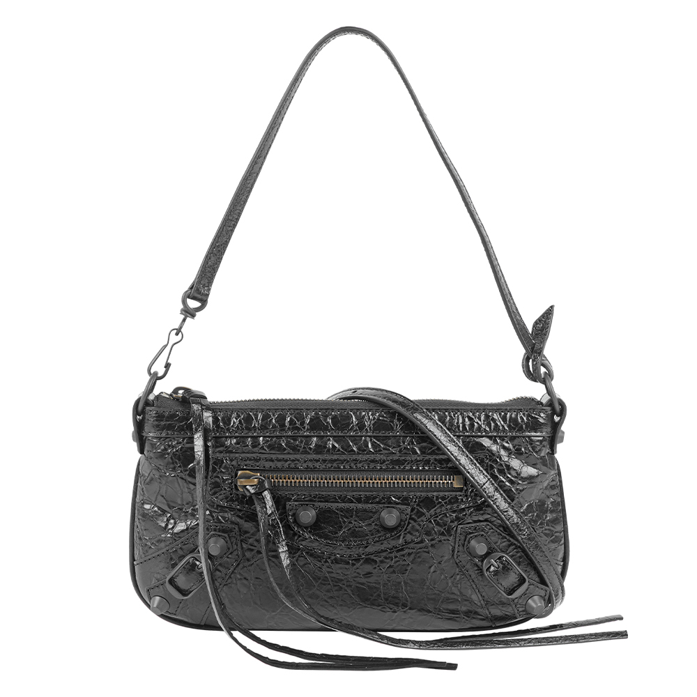 【Balenciaga】Le City 仿舊釦小羊皮肩背/斜背二用小包(黑色)