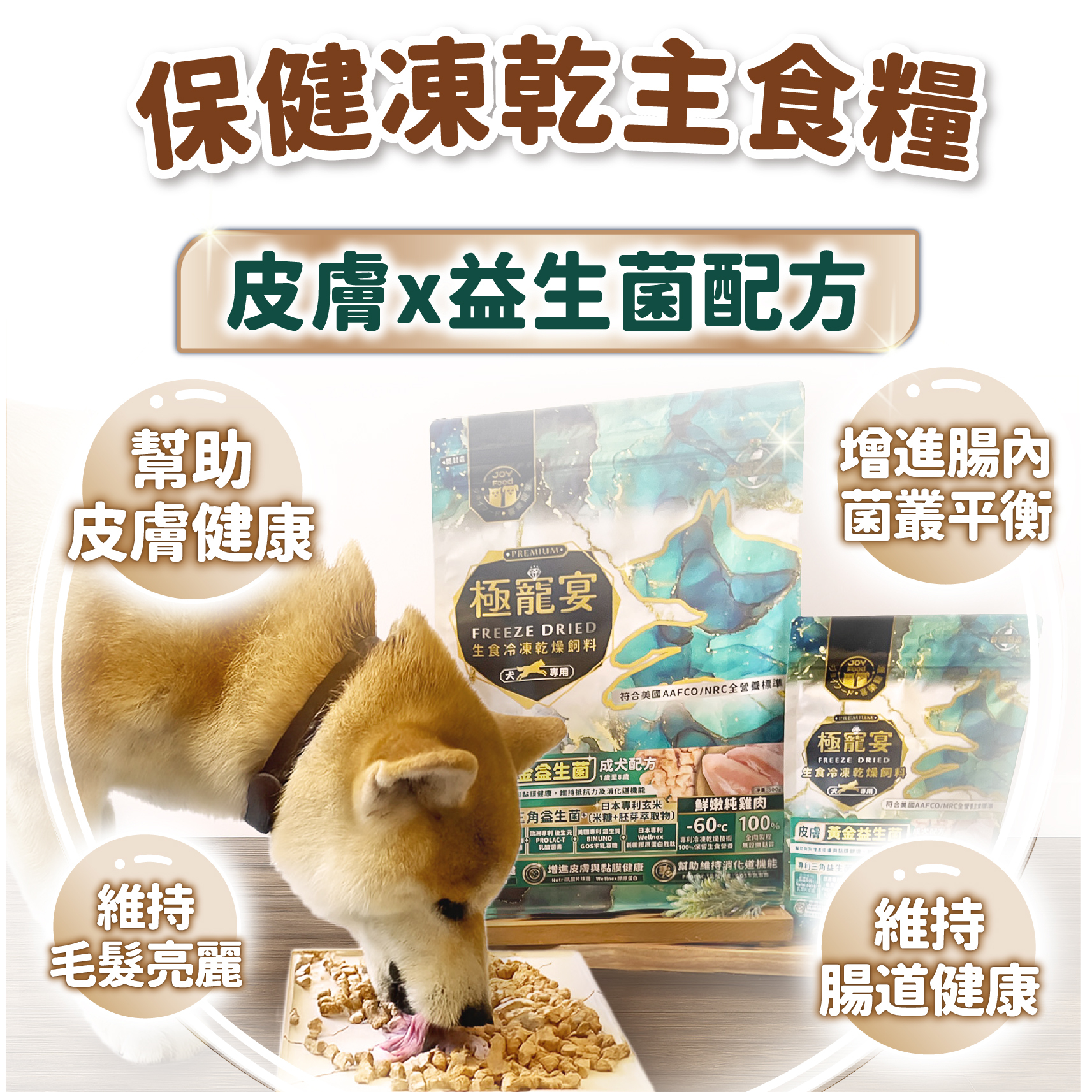 成犬-純雞肉 皮膚黃金益生菌配方 極寵宴凍乾主食飼料 80g