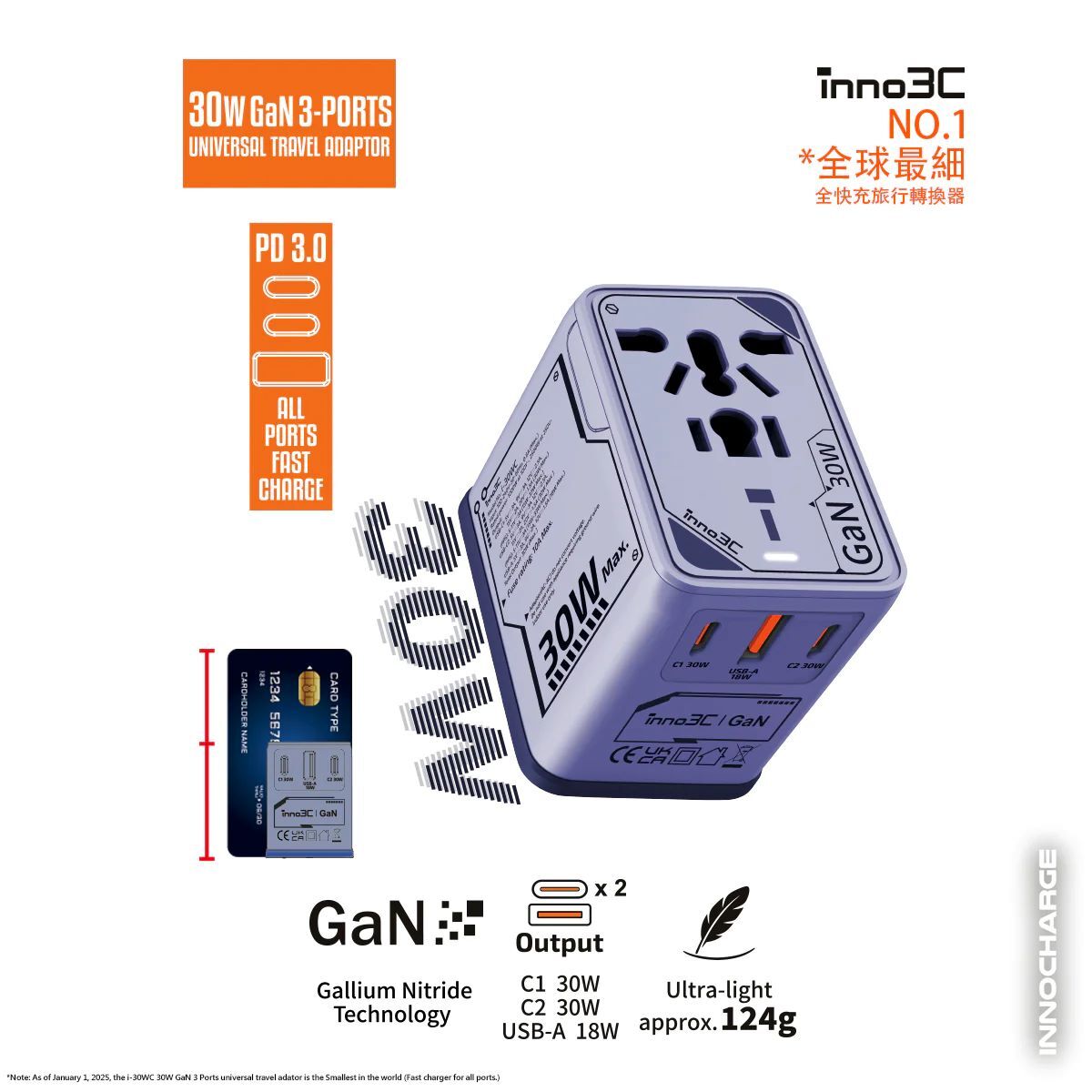 i-30WC 30W GaN 3輸出旅行轉換插頭