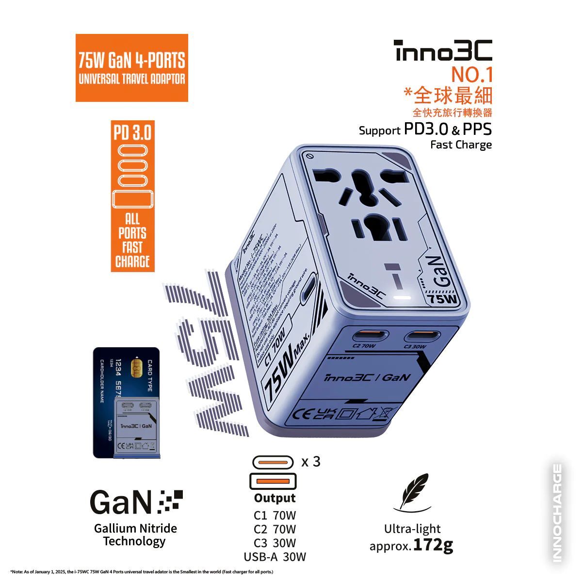i-75WC 75W GaN 4輸出旅行轉換插頭